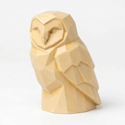 Wood Carved-Like Barn Owl Figurine in White Oak Finish - 3D Printed in Canada (White Oak)