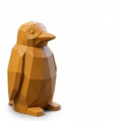 Wood Carved Penguin Figurine in Ochre Yellow Finish - 3D Printed in Canada (Ochre Yellow)