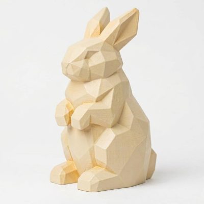 Wood Carved-Like Hare Figurine - Unique Desk Decor for Collectors - 3D Printed in Canada (White Oak)