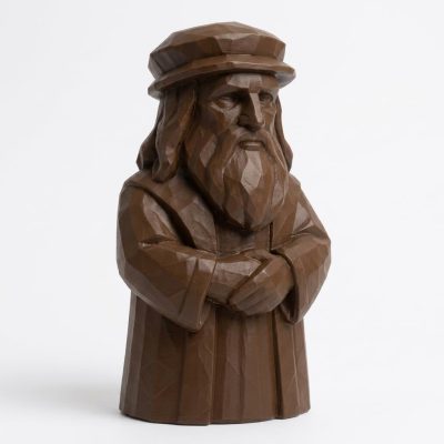 Wood Carved-Like Leonardo da Vinci Figurine in Black Walnut Finish - 3D Printed in Canada (Black Walnut)