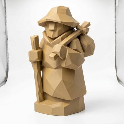 Wood Carved-Like Wanderer Figurine - Unique Desk Decor for Adults 3D Printed in Canada - 3D Printed in Canada (Classic Birch)