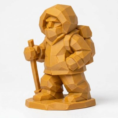 Wood Carved-Like Winter Hiker Figurine in Ochre Yellow Finish - 3D Printed in Canada (Ochre Yellow)