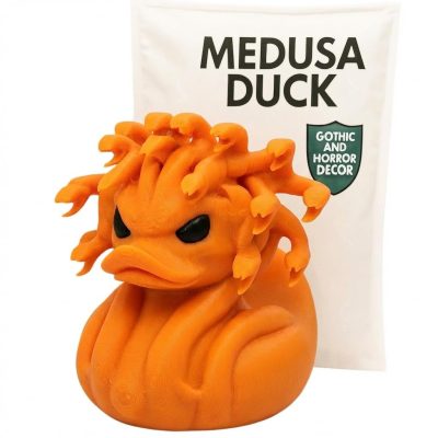 Medusa Duck Figurine – Greek Mythology Duck for 4x4 Ducking, Off-Road Rubber Cruise Hiding & Halloween Dashboard Decor – Vehicle – 3D Printed in Canada (Sunset Orange)