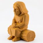 Wood Carved Hooded Monk Sitting on Fallen Log Figurine in Ochre Yellow Finish - 3D Printed in Canada (Ochre Yellow)