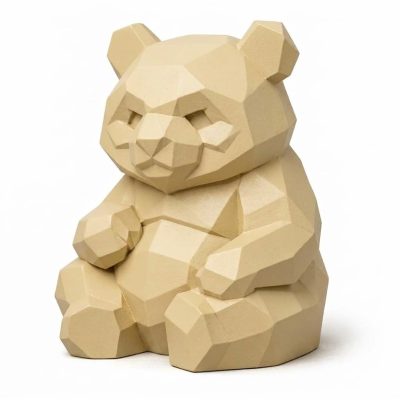 Wood Carved Panda Collectible Figurine in White Oak Finish - 3D Printed in Canada (White Oak)