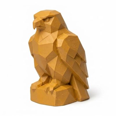 Wood Carved-Like Hawk Figurine - Unique Desk Decor for Collectors – 3D Printed in Canada - 3D Printed in Canada (Ochre Yellow)