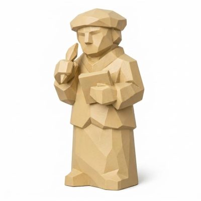 Wood Carved-Like Poet Figurine in White Oak Finish - 3D Printed in Canada (White Oak)