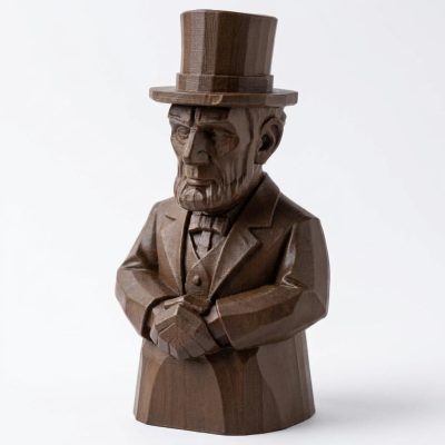 Wood Carved Abraham Lincoln Figurine in Black Walnut Finish - 3D Printed in Canada (Black Walnut)