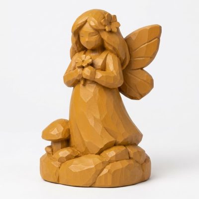 Wood Carved Garden Fairy Collectible Figurine in Ochre Yellow Finish - 3D Printed in Canada (Ochre Yellow)