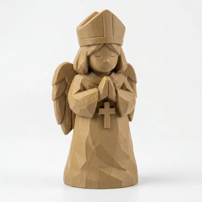 Wood Carved-Like Confirmation Angel Figurine - Unique Desk Decor for Adults 3D Printed in Canada - 3D Printed in Canada (Classic Birch)