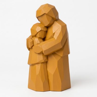 Wood Carved-Like Protective Embrace Figurine in Ochre Yellow Finish - 3D Printed in Canada (Ochre Yellow)