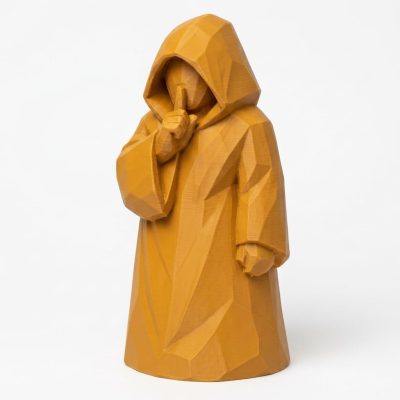 Wood Carved Hallway Silence Collectible Figurine in Ochre Yellow Finish - 3D Printed in Canada (Ochre Yellow)