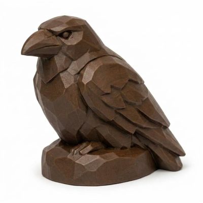 Wood Carved-Like Raven Figurine in Black Walnut Finish - 3D Printed in Canada (Black Walnut)