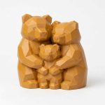 Wood Carved-Like Bear Family Figurine in Ochre Yellow Finish - 3D Printed in Canada (Ochre Yellow)