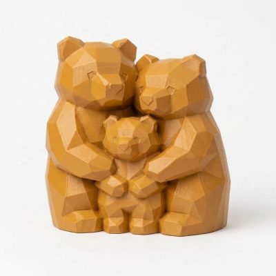Wood Carved-Like Bear Family Figurine in Ochre Yellow Finish - 3D Printed in Canada (Ochre Yellow)