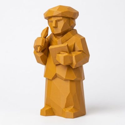 Wood Carved-Like Poet Figurine in Ochre Yellow Finish - Unique Desk Decor for Adults - 3D Printed in Canada (Ochre Yellow)