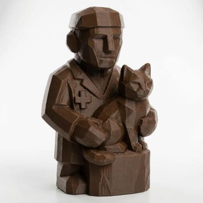 Wood Carved-Like Veterinarian Figurine - Unique Desk Decor for Adults – 3D Printed in Canada - 3D Printed in Canada (Black Walnut)