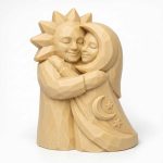 Wood Carved-Like Sun and Moon Embrace Figurine in White Oak Finish - 3D Printed in Canada (White Oak)