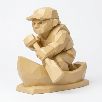 Wood Carved Canoe Bow Collectible Figurine in White Oak Finish - 3D Printed in Canada (White Oak)