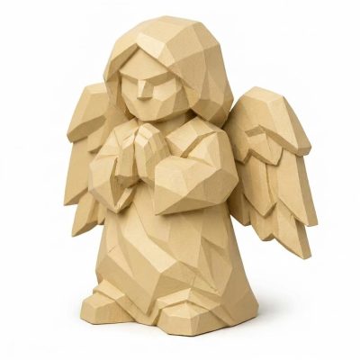 Wood Carved Guardian Angel Collectible Figurine in White Oak Finish - 3D Printed in Canada (White Oak)