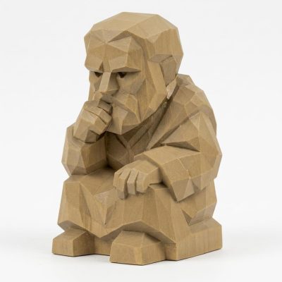 Wood Carved-Like Philosopher Figurine - Unique Desk Decor for Collectors 3D Printed in Canada - 3D Printed in Canada (Classic Birch)