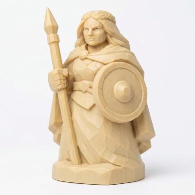 Wood Carved-Like Boudicca Figurine - Unique Desk Decor for Adults – 3D Printed in Canada - 3D Printed in Canada (White Oak)