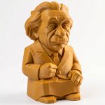 Wood Carved Albert Einstein Figurine in Ochre Yellow Finish - 3D Printed in Canada (Ochre Yellow)