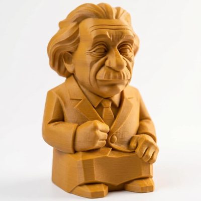 Wood Carved Albert Einstein Figurine in Ochre Yellow Finish - 3D Printed in Canada (Ochre Yellow)