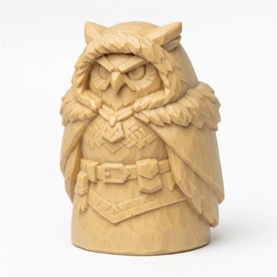 Wood Carved-Like Owl of the North Figurine in White Oak Finish - 3D Printed in Canada (White Oak)