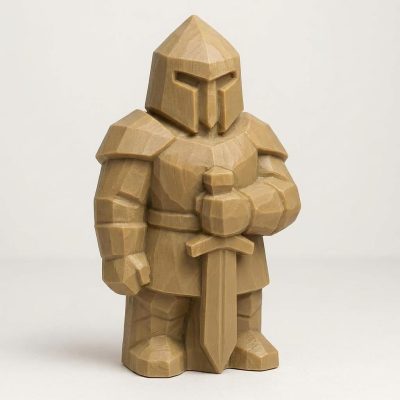 Wood Carved-Like Knight Figurine - Unique Desk Decor for Adults 3D Printed in Canada - 3D Printed in Canada (Classic Birch)