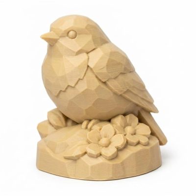 Wood Carved-Like Spring Robin Figurine - Unique Desk Decor for Adults – 3D Printed in Canada - 3D Printed in Canada (White Oak)