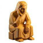 Wood Carved Waiting Figurine in Ochre Yellow Finish - 3D Printed in Canada (Ochre Yellow)