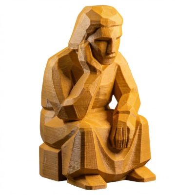 Wood Carved Waiting Figurine in Ochre Yellow Finish - 3D Printed in Canada (Ochre Yellow)