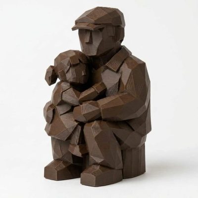 Wood Carved-Like Father and Daughter Figurine in Black Walnut Finish - 3D Printed in Canada (Black Walnut)