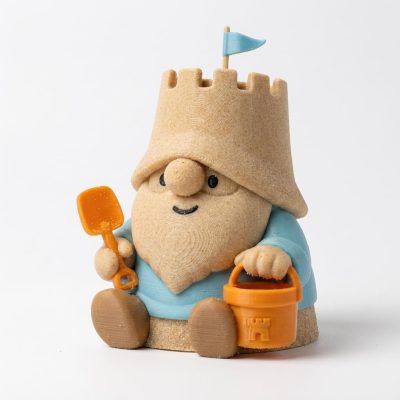 Sandcastle Gnome Collectible Figurine - Charming Bearded Garden Gnome with Shovel and Bucket, Perfect for Unique Desk Decor and Beach-Themed Office Accent - 3D Printed in Canada