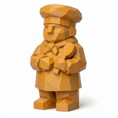Wood Carved-Like Chef Figurine - Unique Desk Decor for Adults – 3D Printed in Canada - 3D Printed in Canada (Ochre Yellow)
