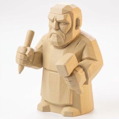 Wood Carved Sculptor Figurine in White Oak Finish - 3D Printed in Canada (White Oak)