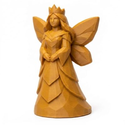 Wood Carved-Like Fairy Queen Collectible Figurine - Unique Desk Decor for Adults – 3D Printed in Canada - 3D Printed in Canada (Ochre Yellow)
