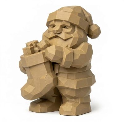 Wood Carved-Like Christmas Stocking Figurine - Unique Desk Decor for Adults 3D Printed in Canada - 3D Printed in Canada (Classic Birch)