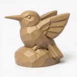 Wood Carved-Like Hummingbird Figurine - Unique Desk Decor for Adults 3D Printed in Canada - 3D Printed in Canada (Classic Birch)