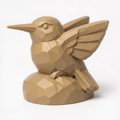 Wood Carved-Like Hummingbird Figurine - Unique Desk Decor for Adults 3D Printed in Canada - 3D Printed in Canada (Classic Birch)