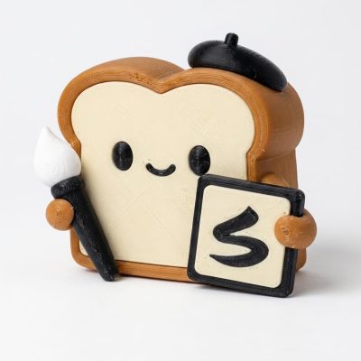 Calligrapher Toast Collectible Figurine - Charming Artisan Bread Design with Paintbrush and Canvas for Unique Desk Decor, Office Accent, or Gift - 3D Printed in Canada