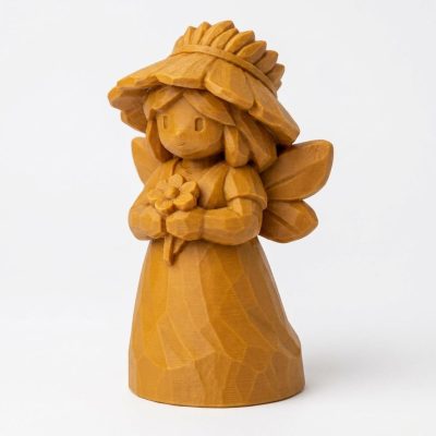 Wood-Carved Field Fairy Collectible Figurine in Ochre Yellow Finish - 3D Printed in Canada (Ochre Yellow)