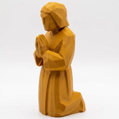 Wood Carved Praying Hands Figure in Ochre Yellow Finish - 3D Printed in Canada (Ochre Yellow)