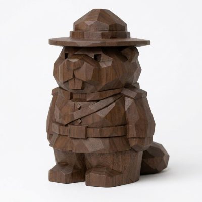 Wood Carved Canadian Beaver Collectible Figurine in Black Walnut Finish - 3D Printed in Canada (Black Walnut)