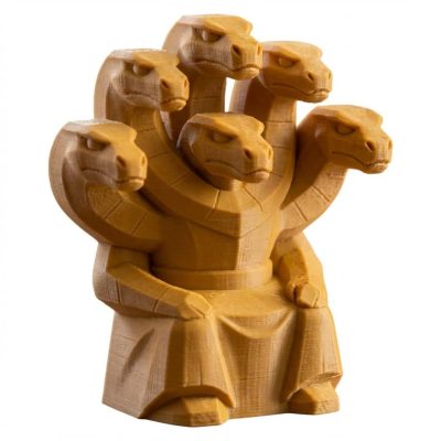 Wood Carved Six-Headed Serpent Figurine in Ochre Yellow Finish - 3D Printed in Canada (Ochre Yellow)