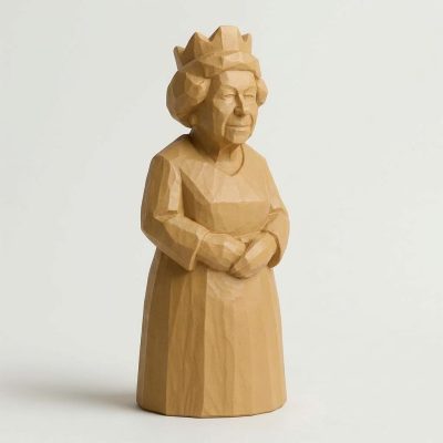 Wood Carved-Like Queen Figurine - Unique Desk Decor for Adults 3D Printed in Canada - 3D Printed in Canada (Classic Birch)