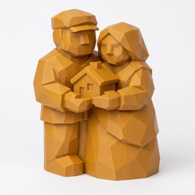 Wood Carved Hearth and Home Collectible Figurine in Ochre Yellow Finish - 3D Printed in Canada (Ochre Yellow)