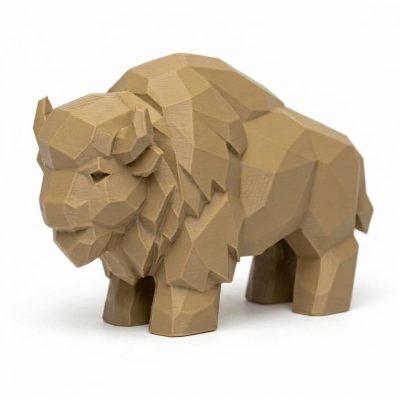 Wood Carved-Like Buffalo Figurine - Unique Desk Decor for Adults 3D Printed in Canada - 3D Printed in Canada (Classic Birch)