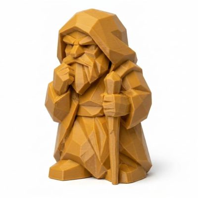 Wood Carved-Like Wisdom Figurine in Ochre Yellow Finish - 3D Printed in Canada (Ochre Yellow)